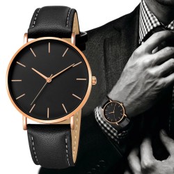 Men's Watch New Fashion Simple Leather Gold Dial