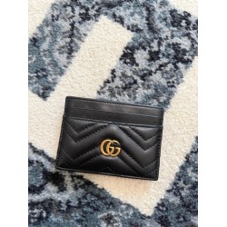 Authentic Gucci GG Marmont Black Chevron Matelasse Leather Card Holder 443127
