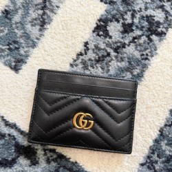 Authentic Gucci GG Marmont Black Chevron Matelasse Leather Card Holder 443127