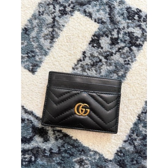Authentic Gucci GG Marmont Black Chevron Matelasse Leather Card Holder 443127