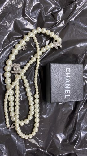 Diamond Silver Pearls Sweater Chain Necklace CCXL-9120031 photo review