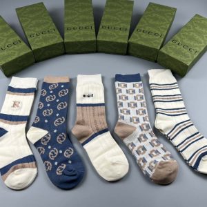 Set of 5 Pairs of Cotton Anti-bacterial Crew Socks WZ-924000171