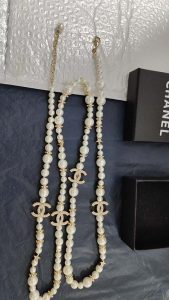 Fashion Top Quality Diamonds Golden 106cm Pearls Sweater Chain Necklace with extension chain CCXL-91200126 photo review
