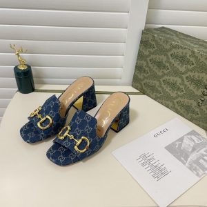 Vintage Metal buckle High Heel Slippers LX-872052