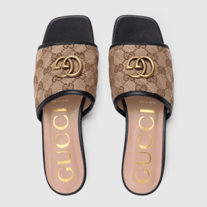 Brown Canvas Embossed Flat Slippers LX-872037