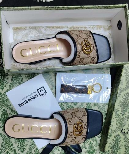 Brown Canvas Embossed Flat Slippers LX-872037 photo review