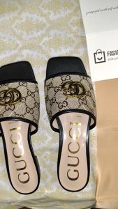 Brown Canvas Embossed Flat Slippers LX-872037 photo review