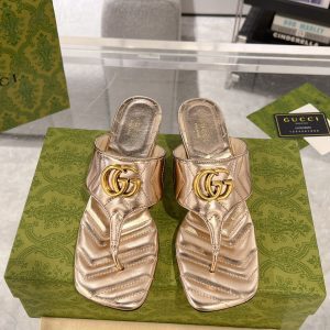 Fashion 5.5cm High Heels Sheepskin Flip-flops Slippers LX-872077
