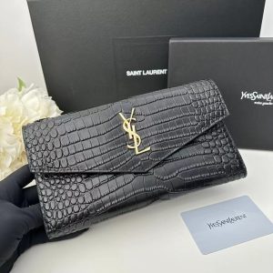 8.5"x4.7"x1.0" Leather Black&Golden Wallet QB-927103