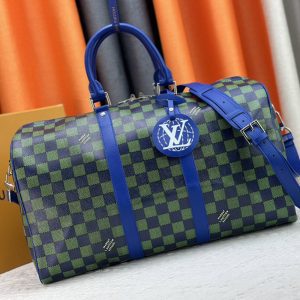 17.7"x10.6"x7.9" Green Squares Leather Handbag With Adjustable Strap BB-921438