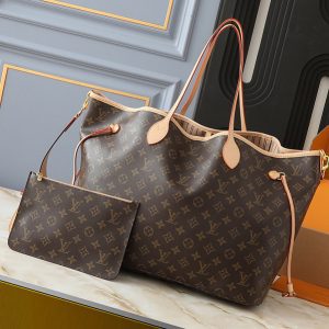 15.4"x12.6"x7.5" Brown Prints apricot linning Leather Totebag with small pocket Adjustable Strap BB-921457