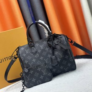 Small: 9.8"x5.9"x5.9" Medium: 11.8"x9.8"x7.9" Big: 17.7"x10.2"x9.1" Black Leather Handbag with small pocket Adjustable Strap BB-921465