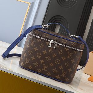 9.4"x5.5"x6.7" Brown prints Blue Linning makeup bag with Adjustable Straps BB-921474
