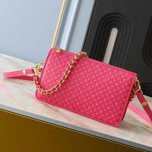 Rose Red Leather 8.5"x4.9"x2.0" Chains Handbag with Adjustable Strap BB-921492