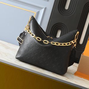 Black Leather 15.0"x13.0"x3.9" Chains Handbag with Adjustable Strap BB-921523