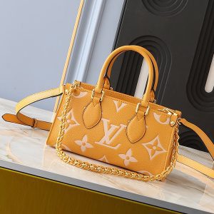Yellow Leather Size 9.8"x5.1"x3.9" Totebag with Adjustable Strap Chains BB-921543