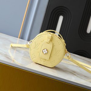 Yellow Genuine leather Size 5.1"x4.7"x2.6" Round handbag with Adjustable Strap BB-921588