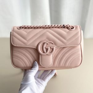 8.7"x2.4"x5.1" Pink Leather Chains handbag BB-921277