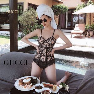 Sexy One-piece Smocked Swimsuit with lace YY-925455