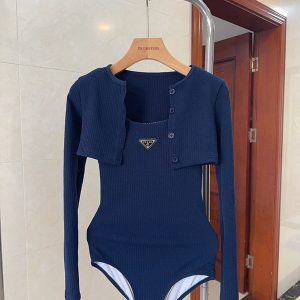 Classical Sexy Knitted One-piece Smocked Swimsuit with small jacket YY-925511