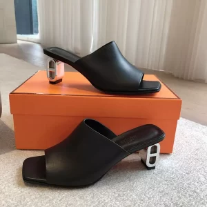 Fashion High Quality 6cm Heel Real Leather Slippers LX-872309