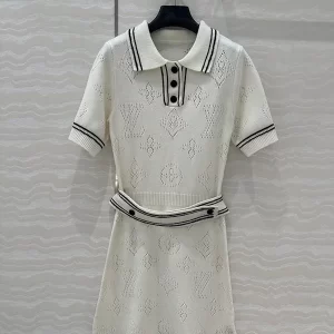 College Style Knitted Polo Neck Short Sleeve Dress QZ-93124
