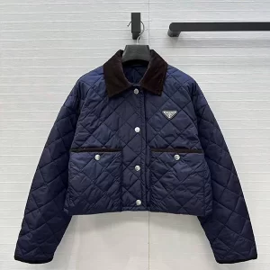 Color blocking corduroy collar diamond shaped cotton jacket WT-813107