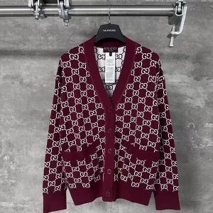 Wine red full printed knitted cardigan MY-93260