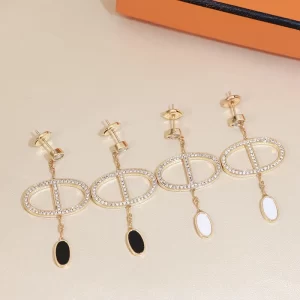 Stone-set Circular pendant Earrings(2Colors) ED-931295