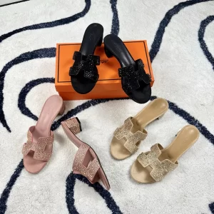 Chunky Heels Rhinestone Slides(3 Colors) LX-6611560